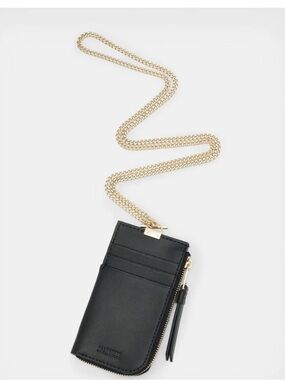 AllSaints Lotte Leather Card Holder Black with Gold Chain